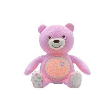 Chicco Baby Bear Плюшено мече с музикална кутия и прожектор, розово