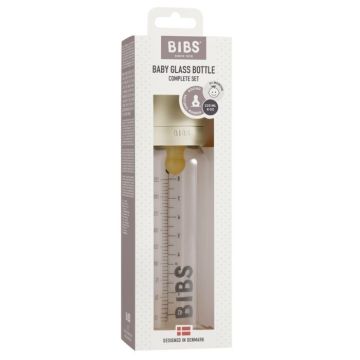 BIBS Комплект със стъклено шише за хранене 0+ месеца x225 мл, Ivory