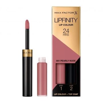 Max Factor Lipfinity Дълготрайно червило с двустепенна система на нанасяне, 001 Pearly Nude