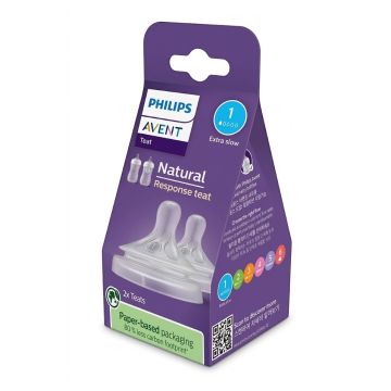 Avent Natural Response Комплект от 2 броя биберони без протичане за новородени бебета, сила на потока 1