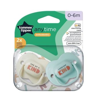 Tommee Tippee AnyTime Ортодонтични залъгалки от 0 до 6 месеца х2 броя, синя и бежова