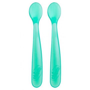 Chicco Меки силиконови лъжички за деца над 6 месеца x2 броя, цвят зелен
