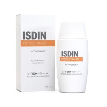 ISDIN Fotoultra 100 Active Unify Слънцезащитен флуид за лице с коригиращ пигментните нарушения ефект SPF50+ x50 мл