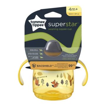 Tommee Tippee SuperStar Неразливаща се чаша с мек накрайник и с дръжки 4м+ x190 мл, жълта