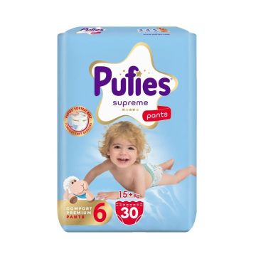 Pufies Supreme Pants 6 Бебешки пелени тип гащички за деца с тегло над 15 килограма х30 броя