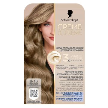 Schwarzkopf Creme Supreme Дълготрайна боя за коса, 8-16 Light Ash Blonde