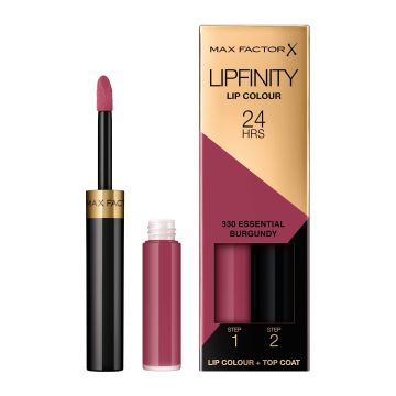 Max Factor Lipfinity Дълготрайно течно червило с топ гланц 24h x4.2 мл, 330 Essential Burgundy