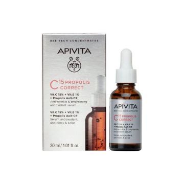 Apivita Bee Tech C15 Propolis Антиоксидантен серум за корекция на бръчки, тъмни петна и озаряване на тена х30 мл