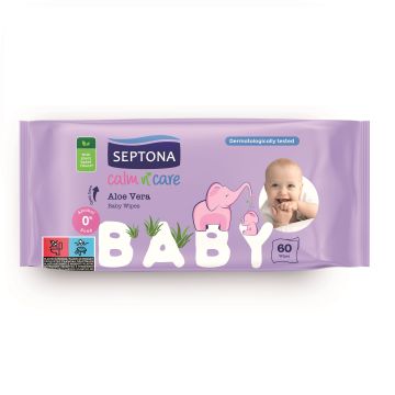 Septona Aloe Vera Бебешки влажни къпрички с алое x60 броя