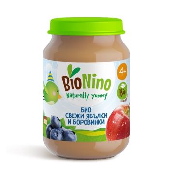 Bionino Био плодово пюре свежи ябълки и боровинки за деца над 4 месечна възраст x190 грама