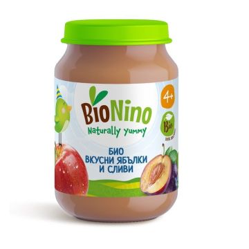 Bionino Био плодово пюре вкусни ябълки и сливи за деца над 4 месечна възраст x190 грама