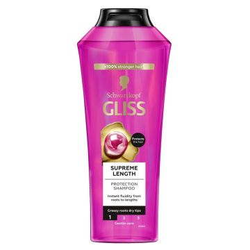 Gliss Supreme Length Шампоан за дълга коса с регенериращи микролипиди и екстракт от божур х400 мл