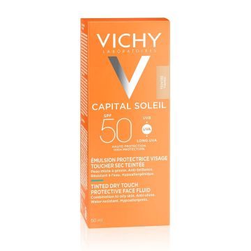 Vichy Capital Soleil Dry Touch Тониран матиращ флуид за лице за смесена към мазна кожа SPF50 x50 мл