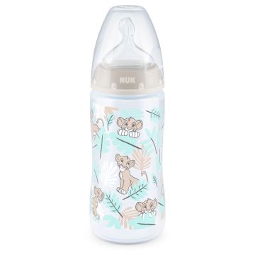 Nuk First Choice Temperature Control Шише за хранене със силиконов биберон M за деца от 6 до 18 месеца x300 мл, Lion KIng