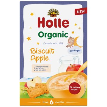 Holle Organic Био млечна каша с бисквити и ябълка за деца от 6-ия месец x250 грама