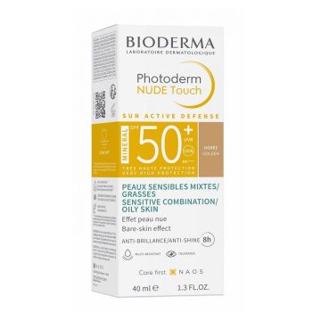 Bioderma Photoderm Nude Touch Mineral Слънцезащита за лице с ефект непокрита кожа SPF50+ x40 мл, златист цвят