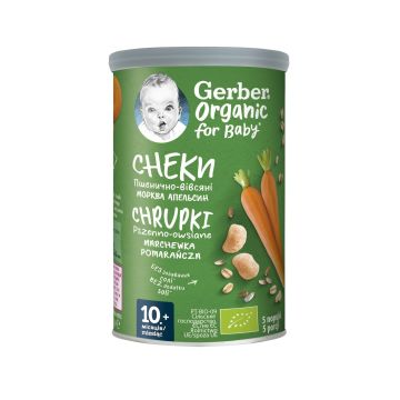 Gerber Organic Пшенично - овесен снакс с морков и портокал за деца над 10 месеца x35 грама