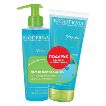 Bioderma Sebium Комплект за лице за мазна кожа Гел-пяна x200 мл и туба за презареждане x200 мл