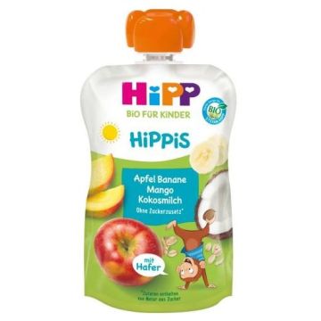 Hipp Био плодова закуска с ябълка, банан, манго и кокосово мляко за деца от 12 месечна възраст x100 грама