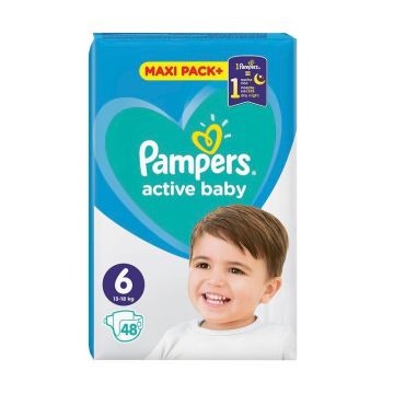 Pampers Active Baby 6 Maxi Pack+ Пелени за деца от 13 до 18 килограма x48 броя