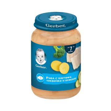Gerber Пюре риба с картофи, тиквички и броколи от 7 месечна възраст х190 грама