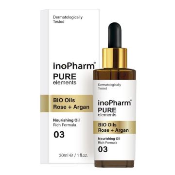 InoPharm Pure Elements Серум за лице и шия с био масла от роза и арган x30 мл