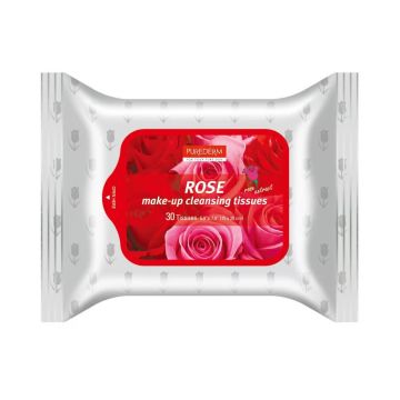 Purederm Rose Почистващи кърпички за грим с роза x30 броя