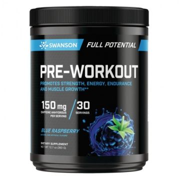 Pre-Workout Подпомага силата, енергията, издръжливостта и растежа на мускулите, вкус синя малина х360 г Swanson