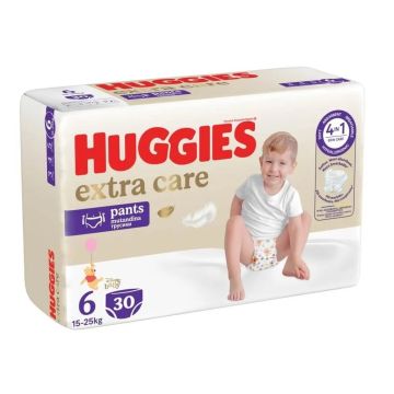 Huggies Extra Care 6 Бебешки пелени тип гащички за деца от 15 до 25 киограма х30 броя