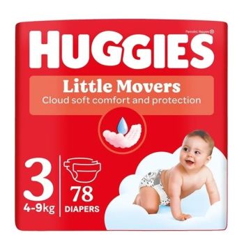 Huggies Little Movers 3 Бебешки пелени за деца от 4 до 9 киограма х78 броя