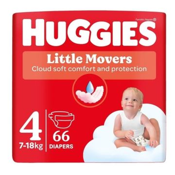 Huggies Little Movers 4 Бебешки пелени за деца от 7 до 18 киограма х66 броя
