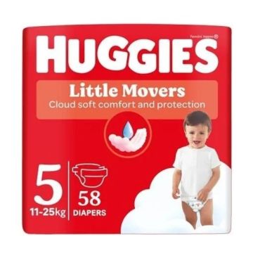 Huggies Little Movers 5 Бебешки пелени за деца от 11 до 25 киограма х58 броя