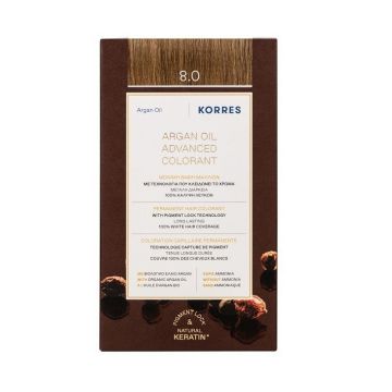 Korres Argan Oil Безамонячна боя за коса с арганово масло, цвят 8.0