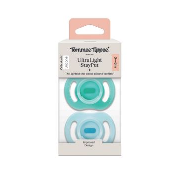 Tommee Tippee Ultra Light Stay Put Ортодонтични залъгалки от 0 до 6 месеца х2 броя, син и зелен