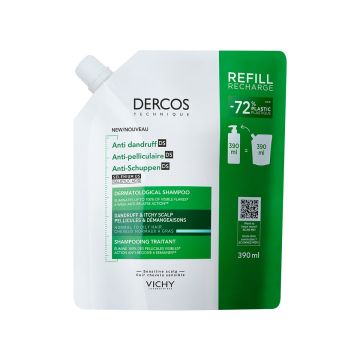 Vichy Dercos Третиращ шампоан против пърхот за нормална до мазна коса x390 мл, пълнител