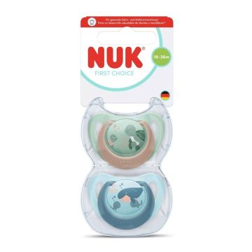 Nuk First Choice Силиконова залъгалка от 18 до 36 месеца х2 броя, костенурка/кит