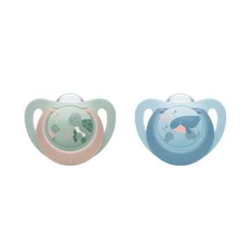 Nuk First Choice Силиконова залъгалка от 6 до 18 месеца х2 броя, костенурка/кит