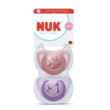 Nuk First Choice Силиконова залъгалка от 6 до 18 месеца х2 броя, маймуна/кенгуру