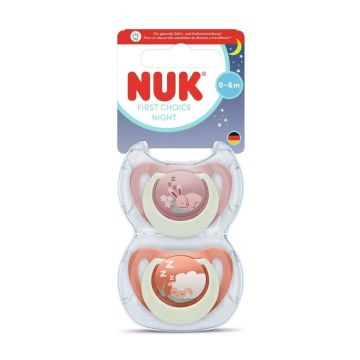 Nuk First Choice Night Силиконови залъгалки за деца от 0 до 6 месеца х2 броя, заек/овца