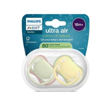 Avent Ultra Air Colors Оf Nature Ортодонтична залъгалка силикон за деца над 18 месеца х2 броя, зелен/жълт
