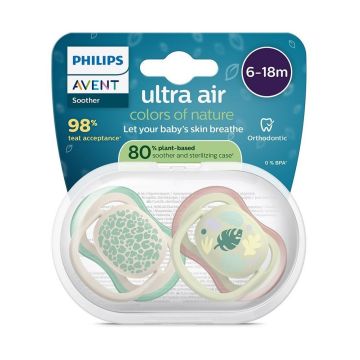 Avent Ultra Air Colors Of Nature Ортодонтична залъгалка силикон за деца от 6 до 18 месеца х2 броя