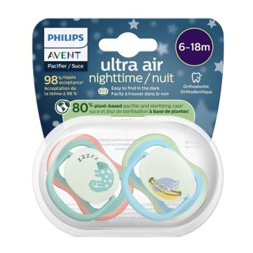 Avent Ultra Air Night Ортодонтична залъгалка силикон за деца от 6 до 18 месеца x2 броя, ленивец/коала