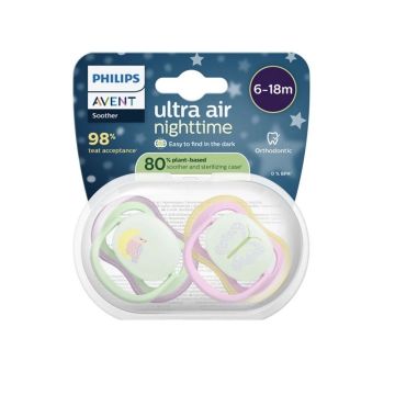 Philips Avent Ultra Air Night Ортодонтична залъгалка силикон за деца от 6 до 18 месеца х2 броя, син/зелен