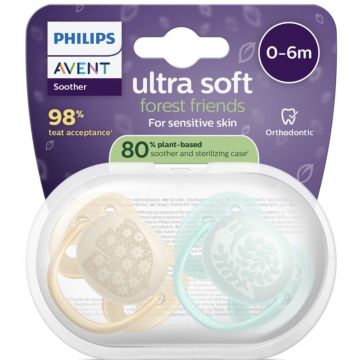 Avent Ultra Soft Залъгалка от 0 до 6 месеца х2 броя, птица/охлюв