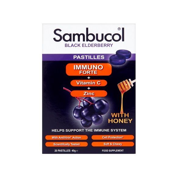 Black Elderberry Immuno Forte + Vitamin C + Zinc with Honey Пастили за висок имунитет х20 броя Sambucol