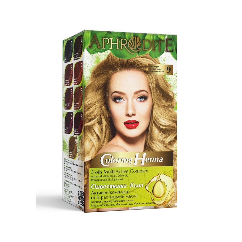 Afrodita Оцветяваща къна за коса, Цвят 9 Златно рус