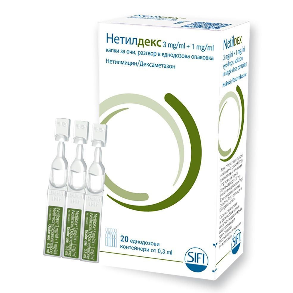 Нетилдекс 3 mg/ml + 1 mg/ml капки за очи, разтвор в еднодозова опаковка 0,3 мл х20 бр