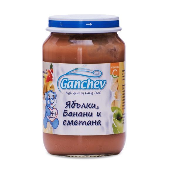 Ganchev Пюре ябълки, банани и сметана за бебета и деца над 4 месечна възраст х190 грама