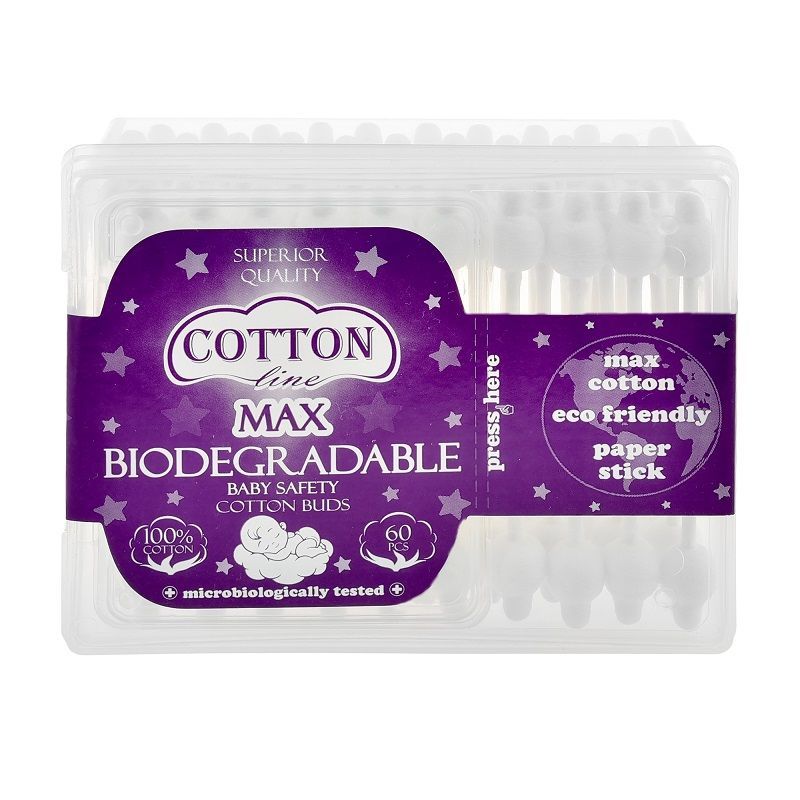 Cotton Line Max Биоразградими бебешки клечки за уши x60 броя