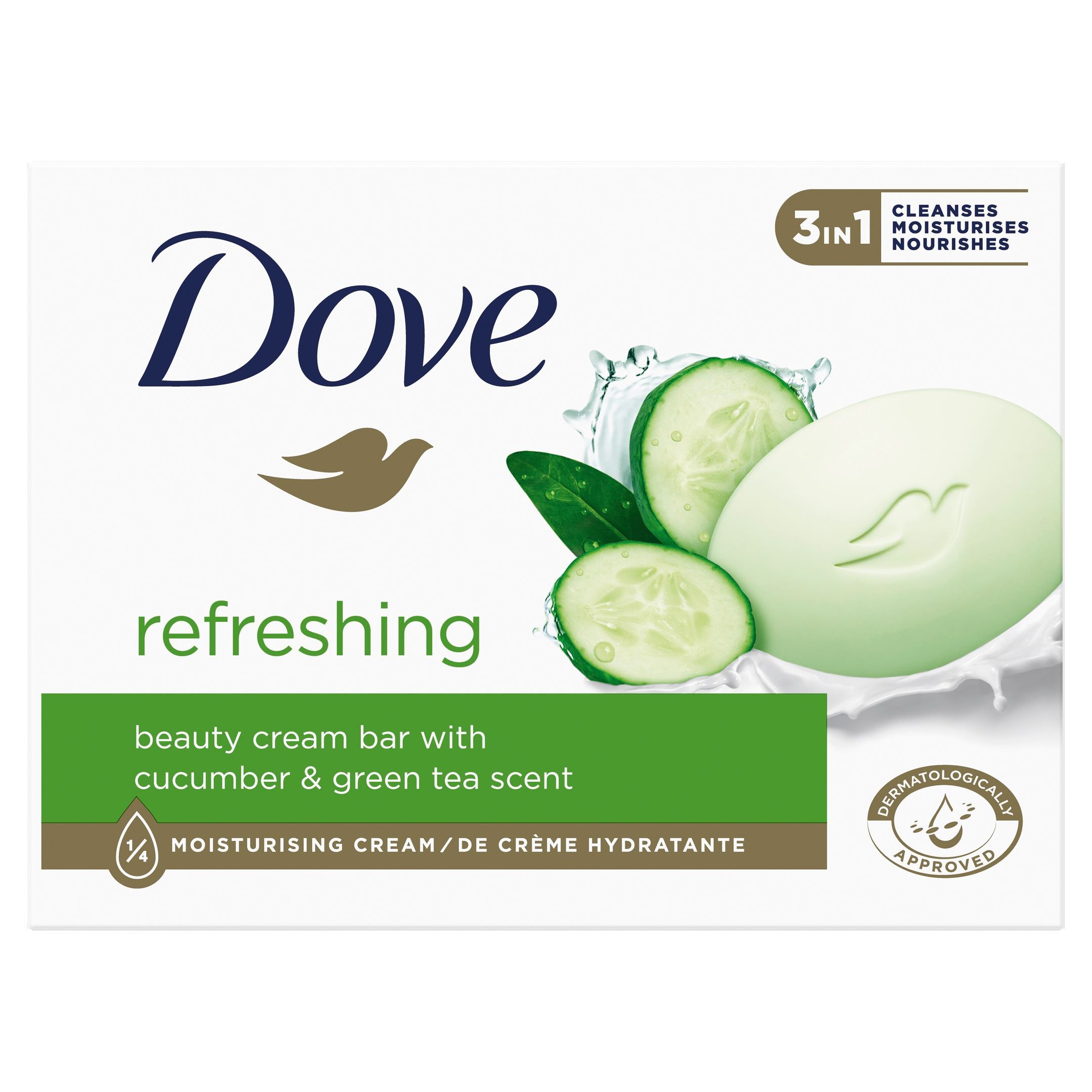Dove Refreshing Крем-сапун за лице, тяло и ръце с аромат на краставица и зелен чай x90 грама